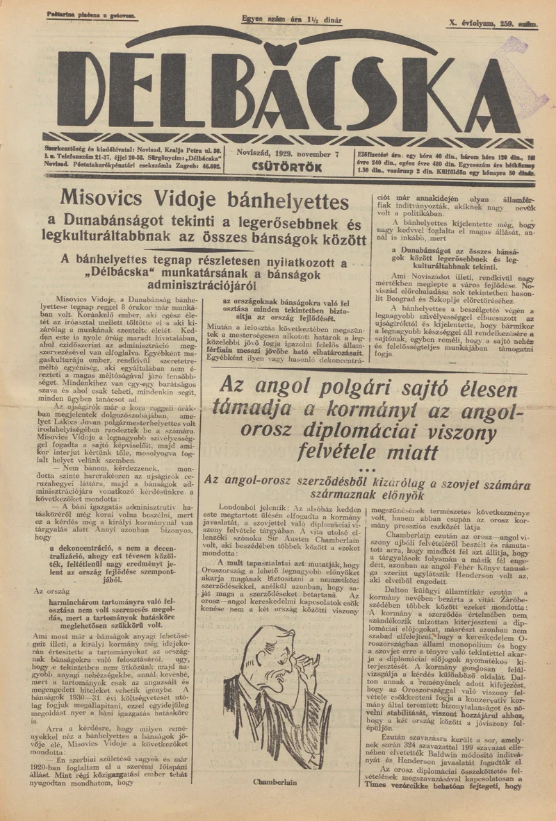 Délbácska, 10. évf. 1929. november 7. 259. sz.