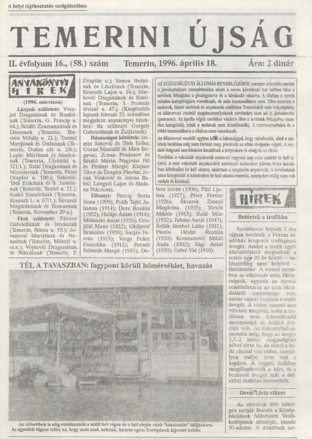 Temerini Újság, 2. évf. 1996. április 18. 16. sz.