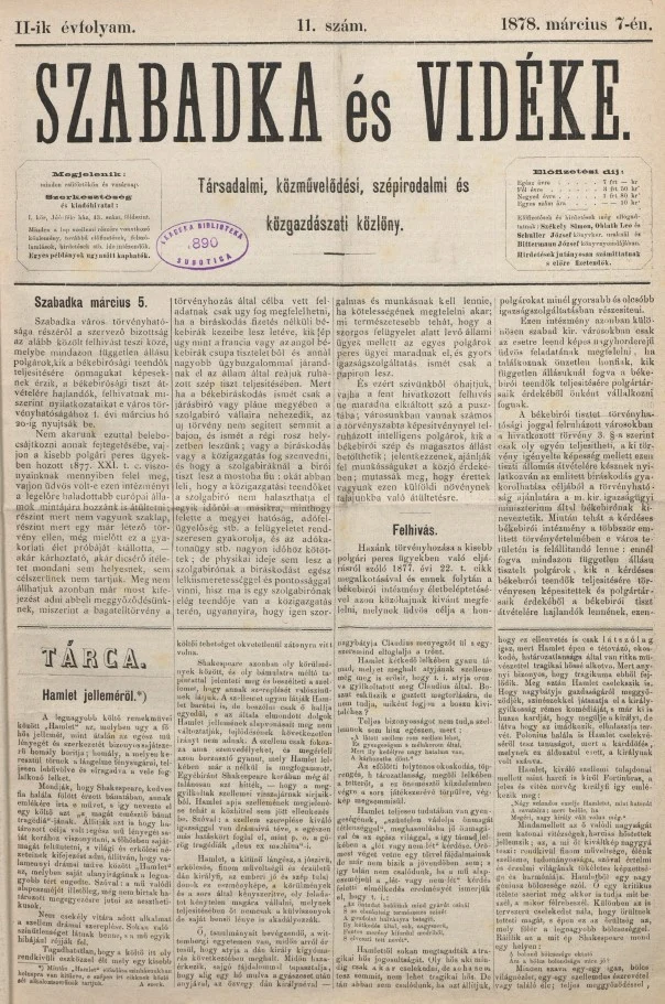 Szabadka és vidéke, 2. évf. 1878. március 7. 11. sz.