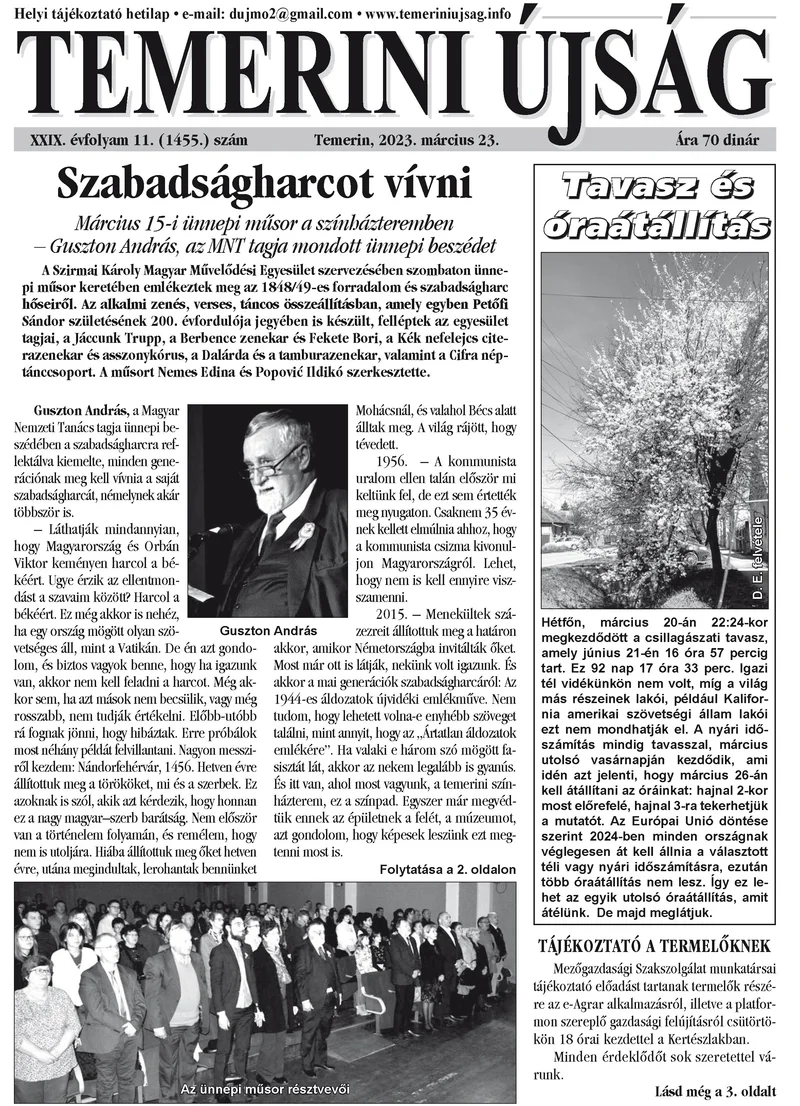 Temerini Újság, 29. évf. 2023. március 23. 11. sz.