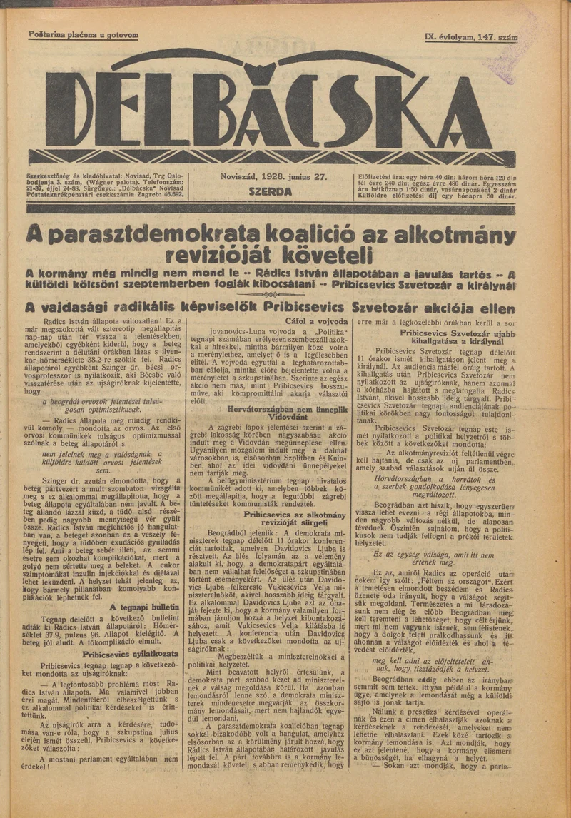 Délbácska, 9. évf. 1928. június 27. 147. sz.