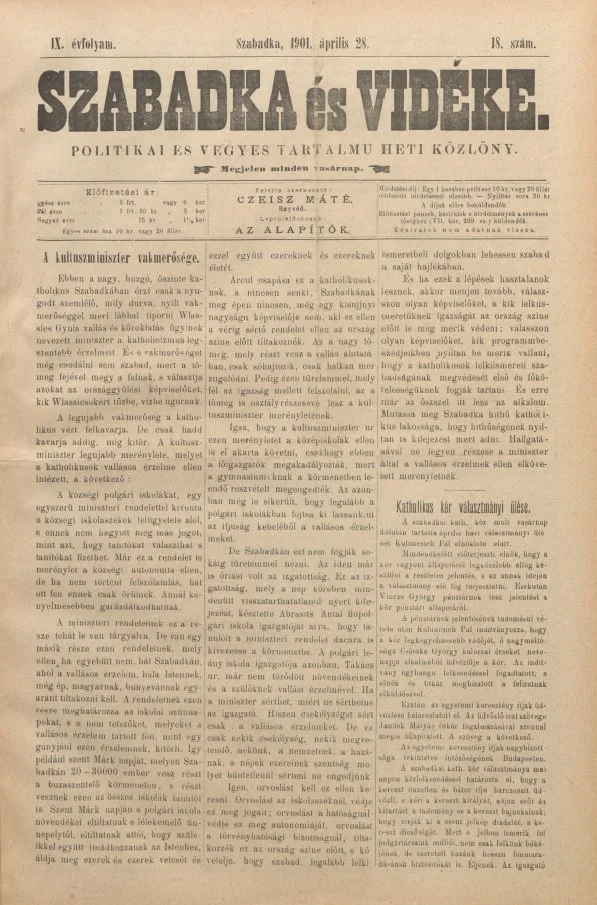 Szabadka és vidéke II, 9. évf. 1910. április 28. 18. sz.