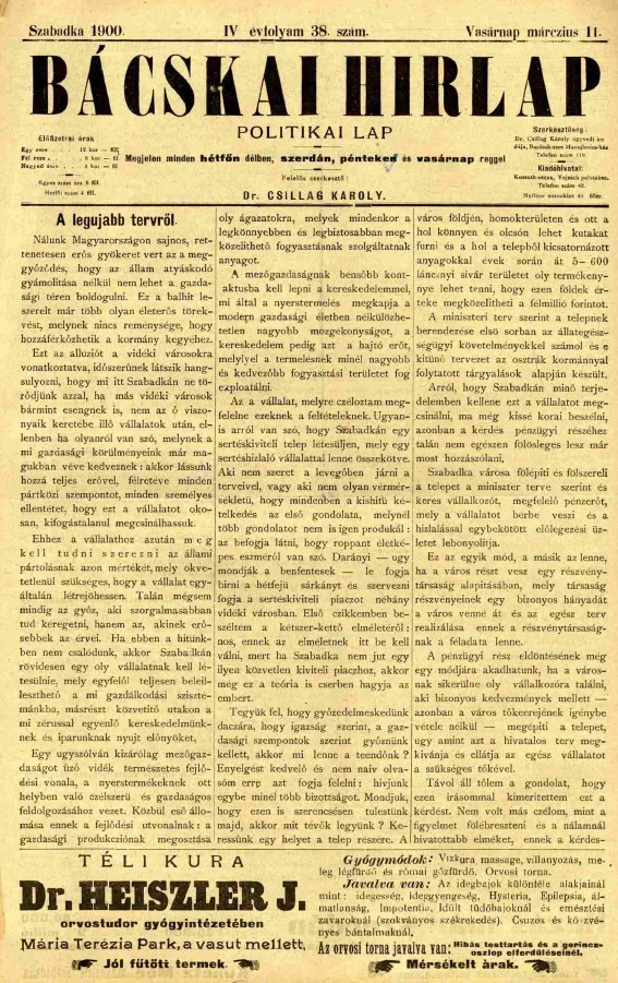 Bácskai Hirlap, 4. évf. 1900. március 11. 38. sz.