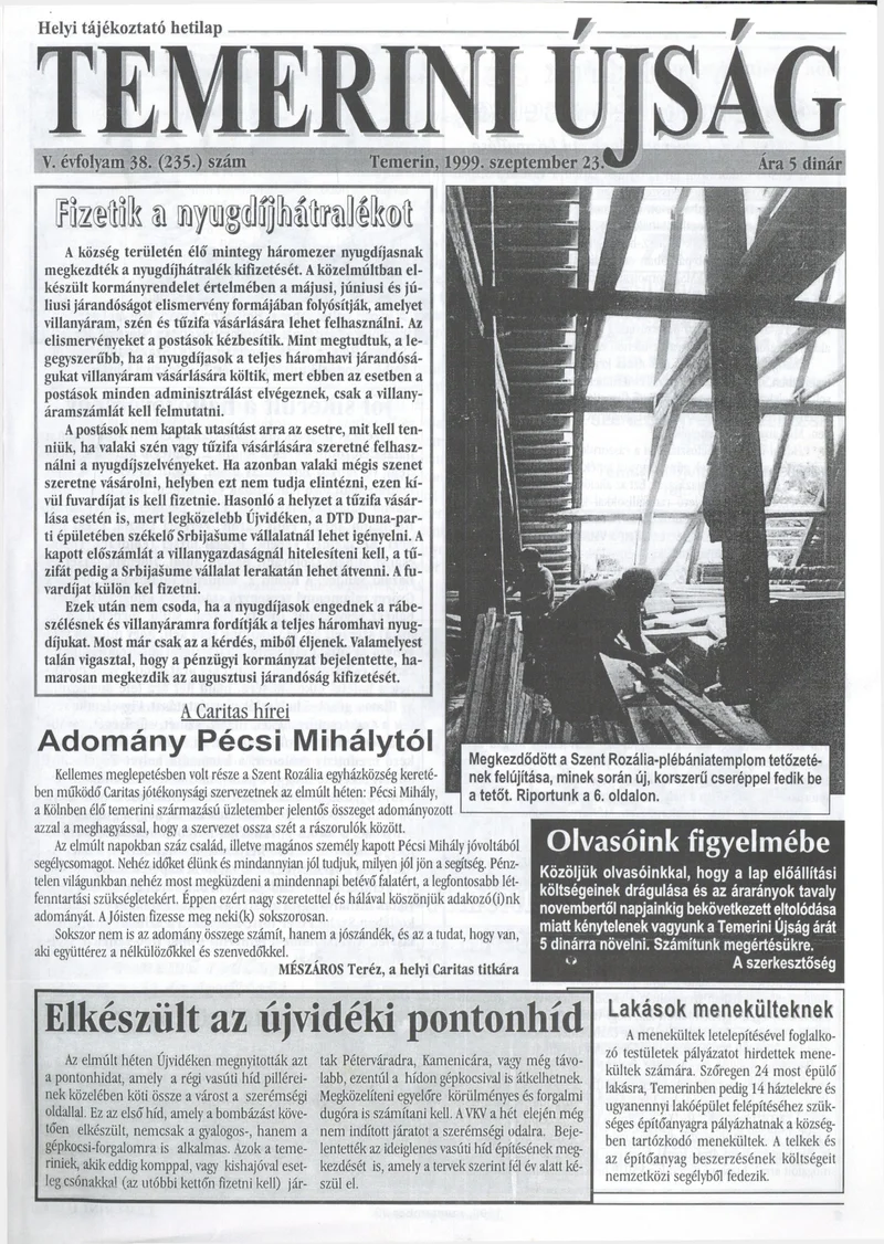 Temerini Újság, 5. évf. 1999. szeptember 23. 38. sz.