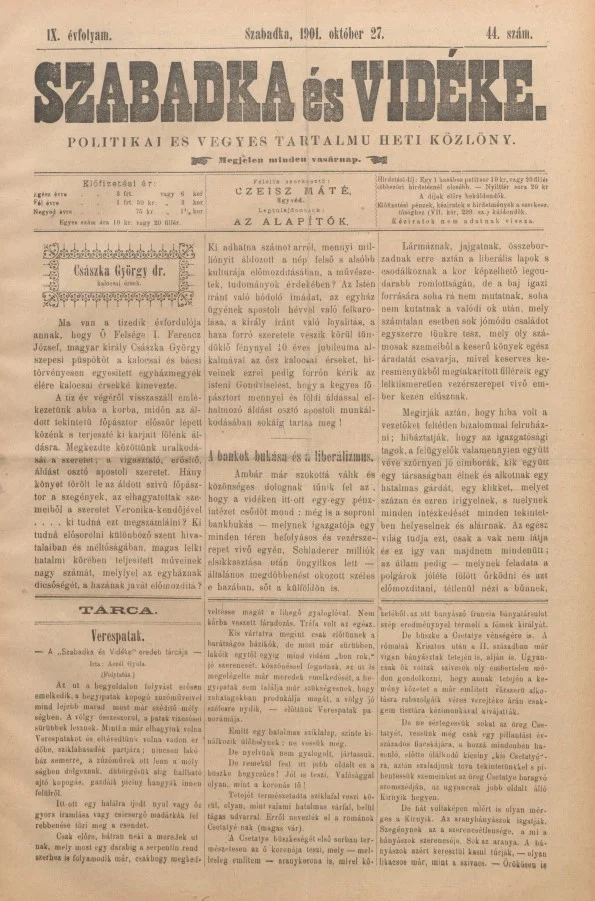 Szabadka és vidéke II, 9. évf. 1901. október 27. 44. sz.