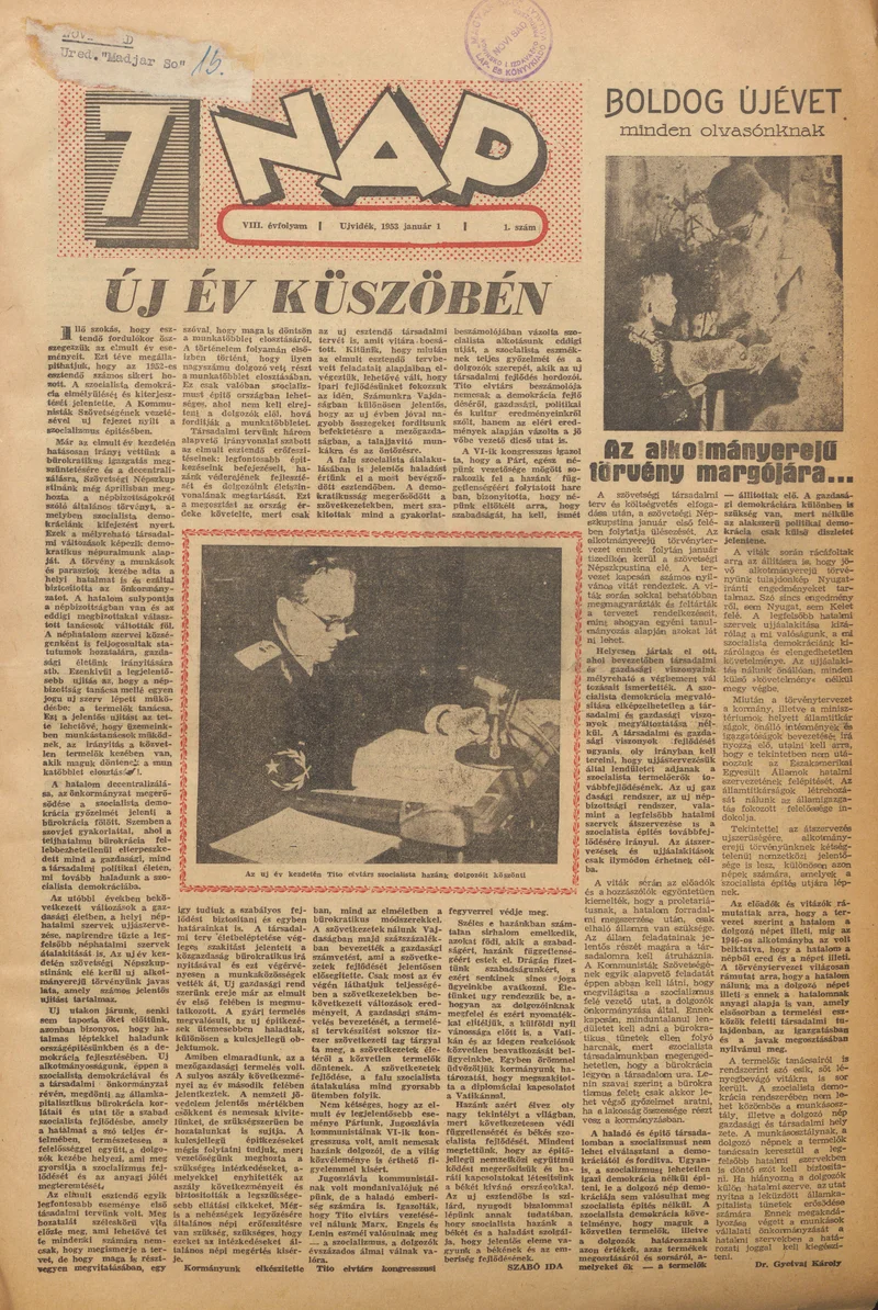 7 Nap, 8. évf. 1953. január 1. 1. sz. 1–16. oldal