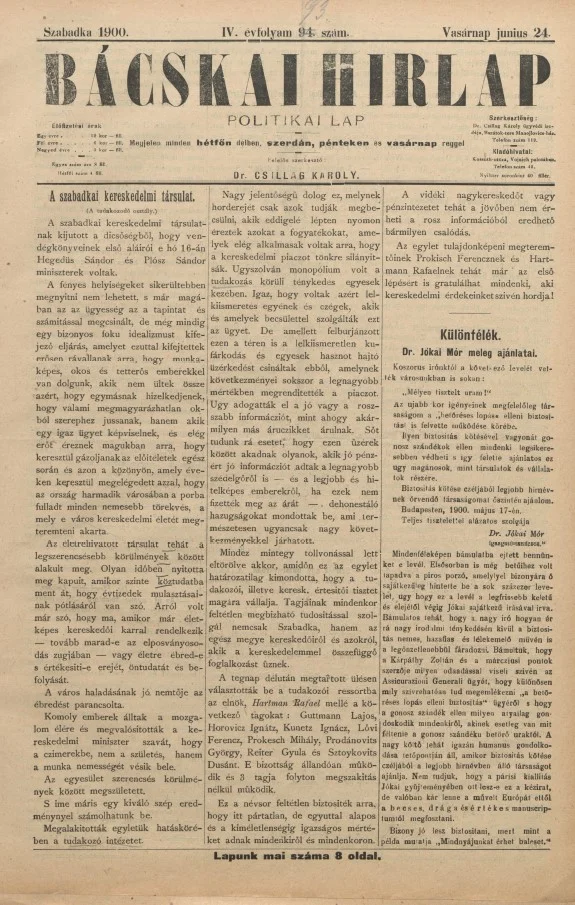 Bácskai Hirlap, 4. évf. 1900. június 24. 93. sz.