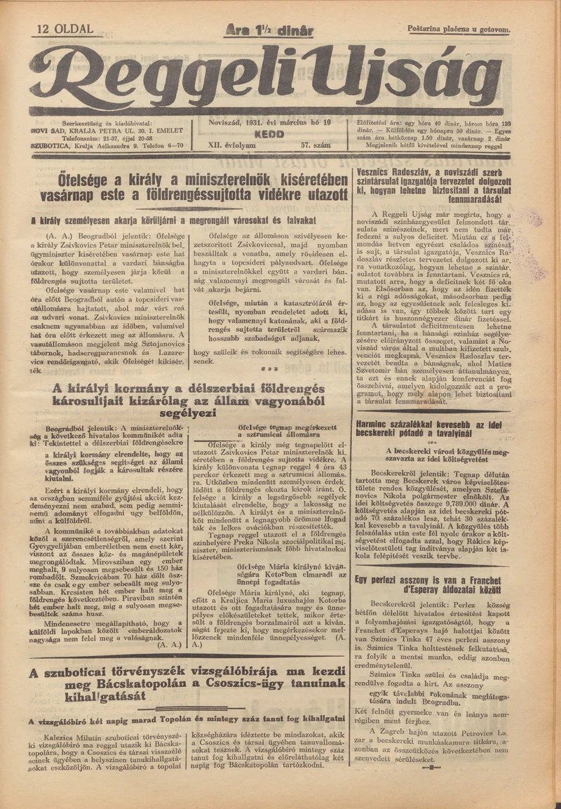 Reggeli Újság, 12. évf. 1931. március 10. 57. sz.