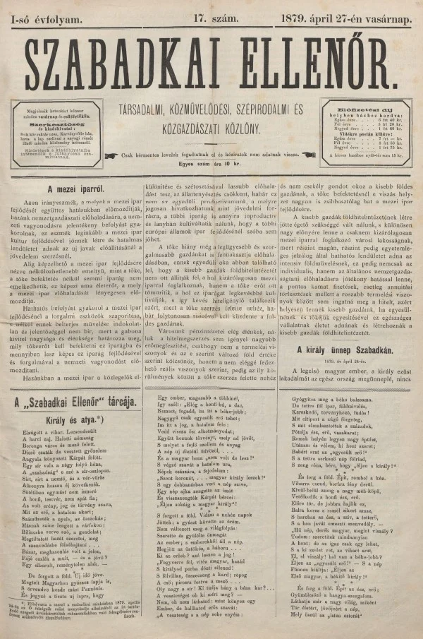 Szabadkai Ellenőr, 1. évf. 1879. április 27. 17. sz.