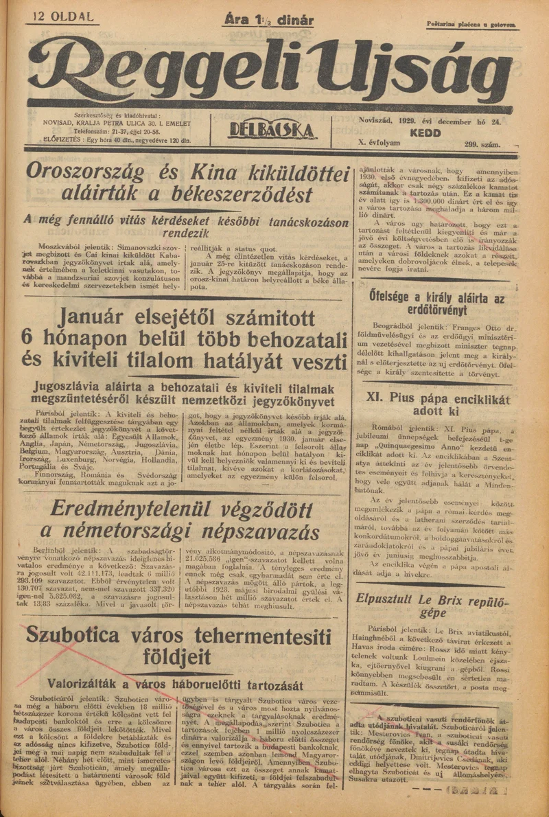 Reggeli Újság, 10. évf. 1929. december 24. 299. sz.