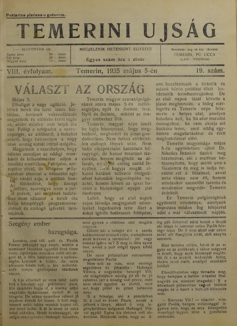 Temerini Újság 1928-1944, 8. évf. 1935. május 5. 19. sz.