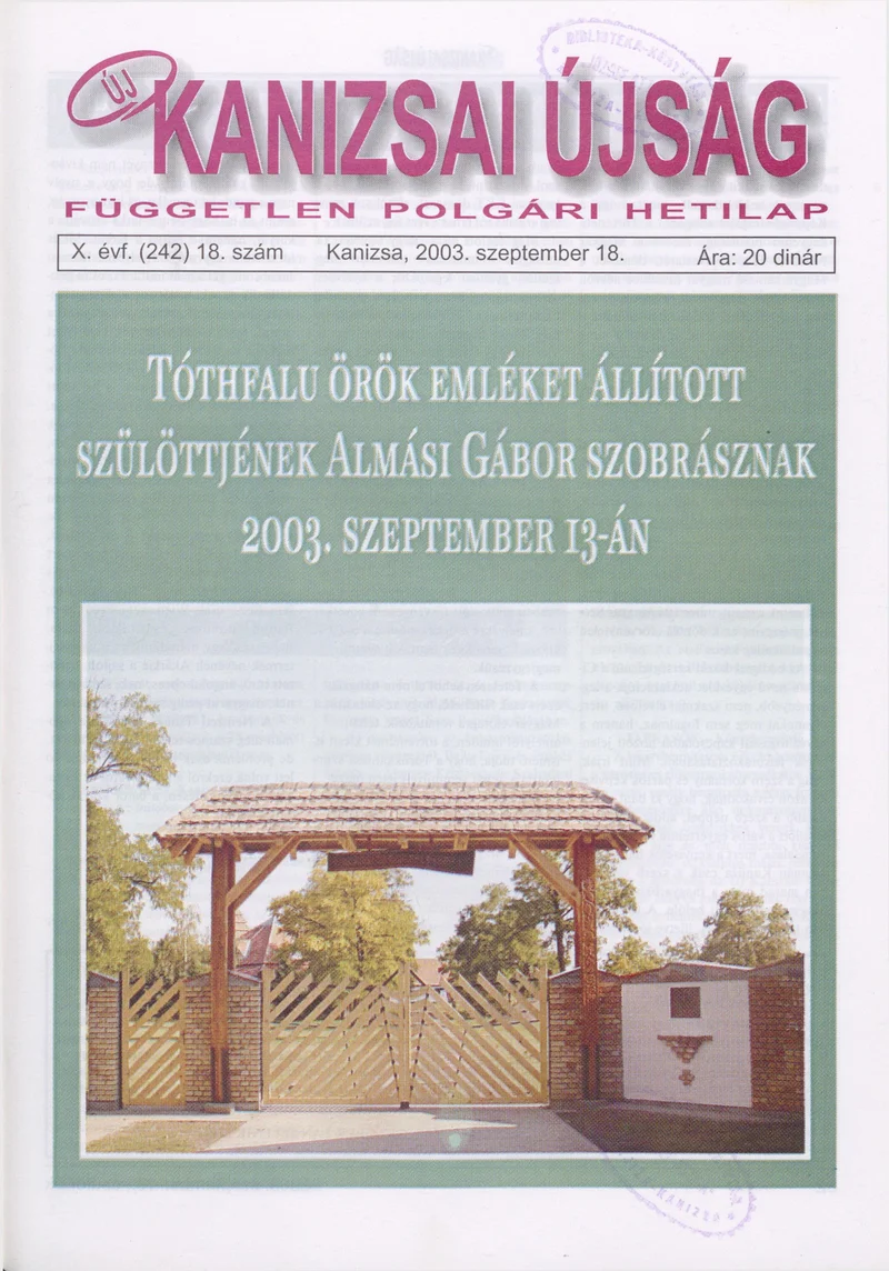 Új Kanizsai Újság, 10. évf. 2003. szeptember 18. 18. sz.
