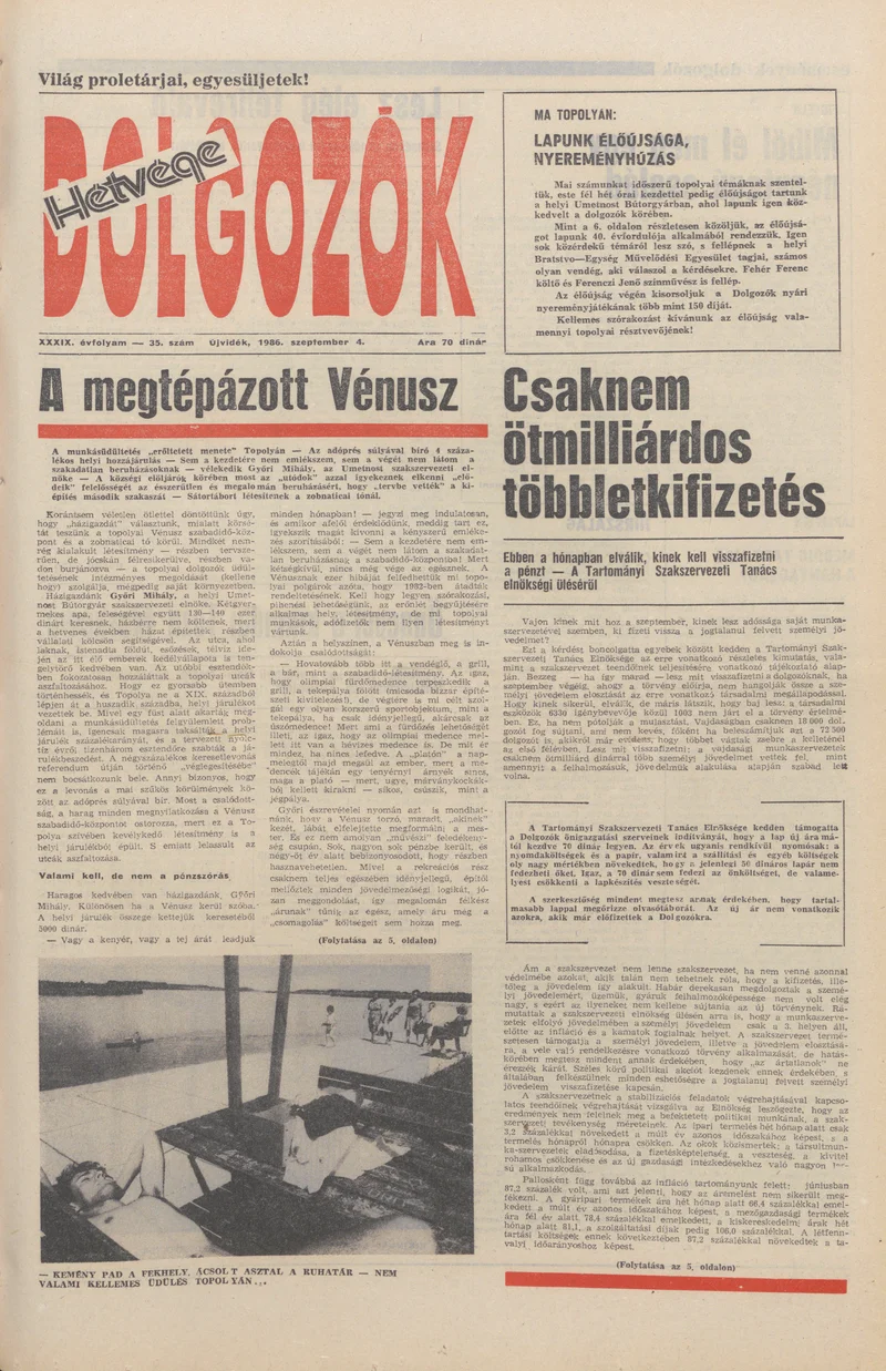 Dolgozók, 40. évf. 1986. szeptember 4. 35. sz.