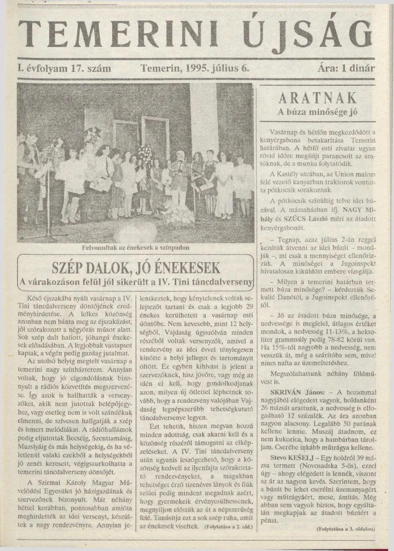 Temerini Újság, 1. évf. 1995. július 6. 17. sz.