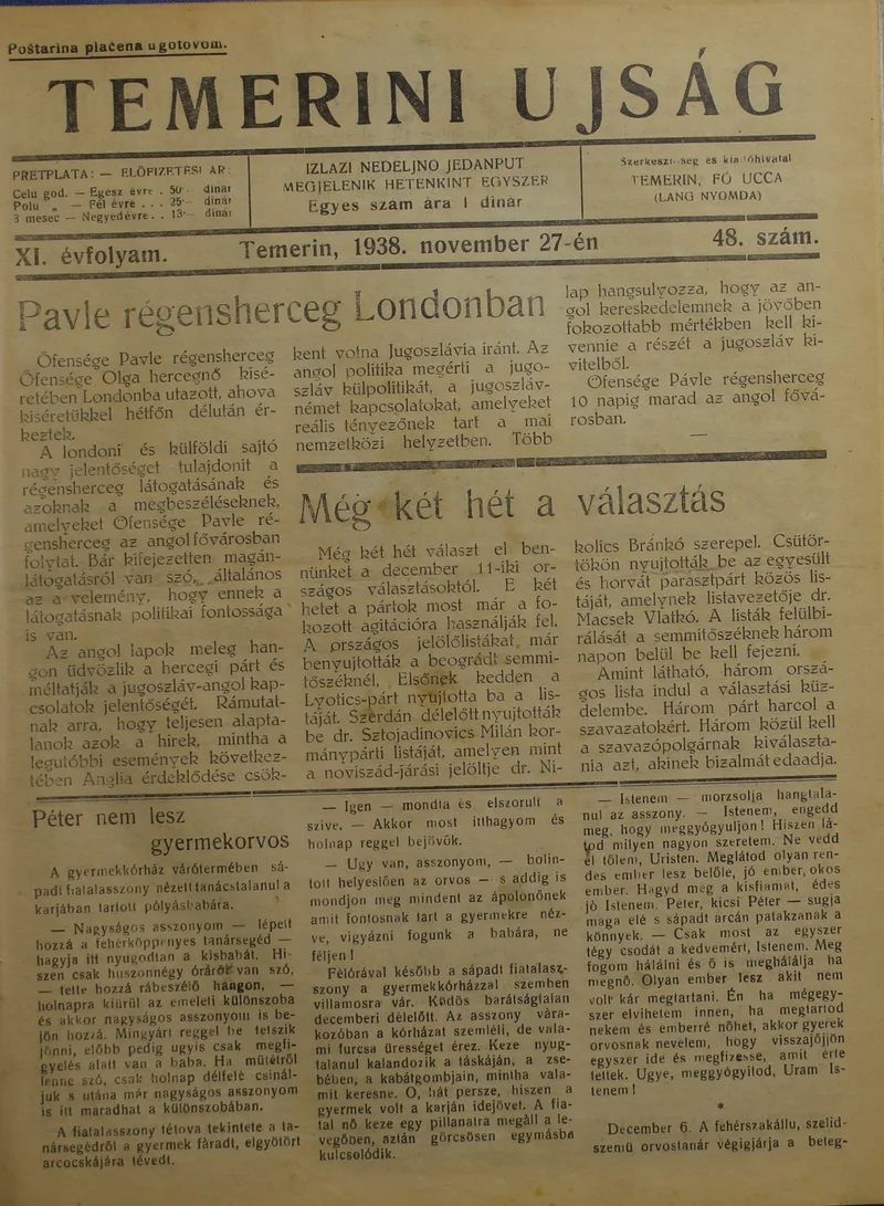 Temerini Újság 1928-1944, 11. évf. 1938. november 27. 48. sz.