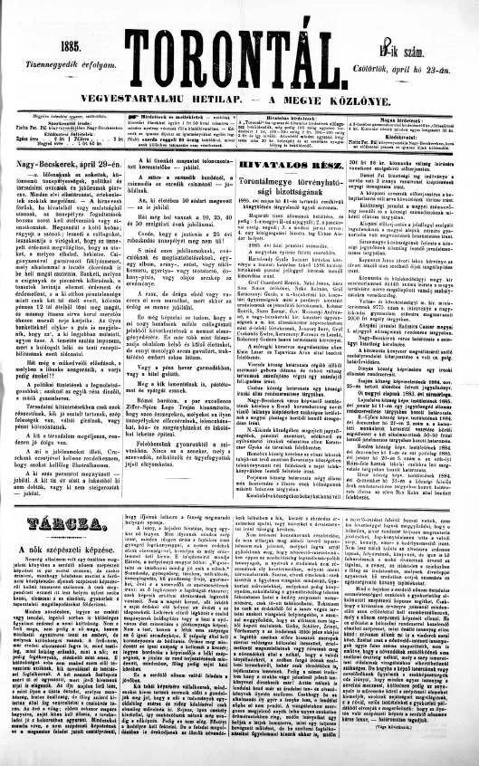 Torontál, 14. évf. 1885. április 30. 18. sz.