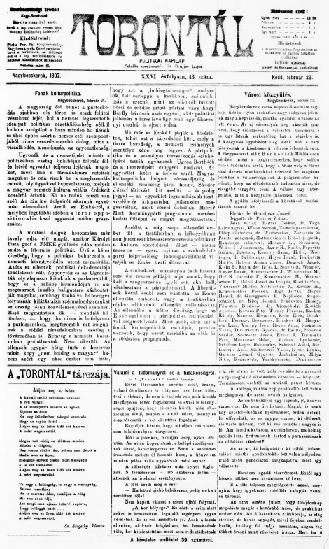 Torontál, 26. évf. 1897. február 23. 43. sz.