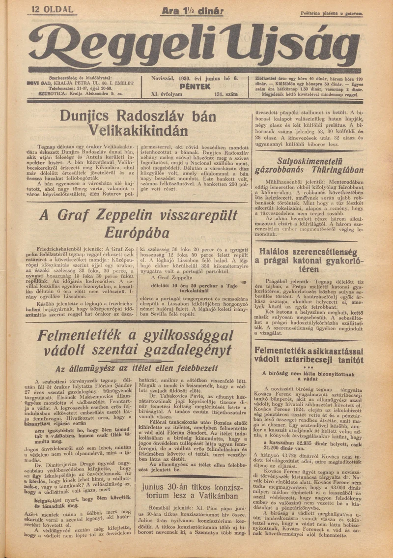 Reggeli Újság, 11. évf. 1930. június 6. 131. sz.