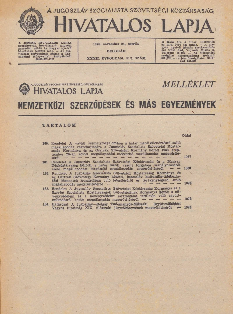 A Jugoszláv Szocialista Szövetségi Köztársaság Hivatalos Lapja, 32. évf. 1976. november 24. 51. sz.