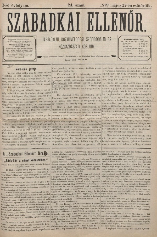 Szabadkai Ellenőr, 1. évf. 1879. május 22. 24. sz.