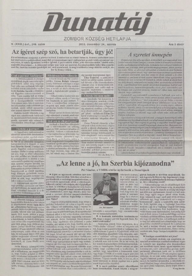 Dunatáj, 5. évf. 2003. december 24. 246. sz.