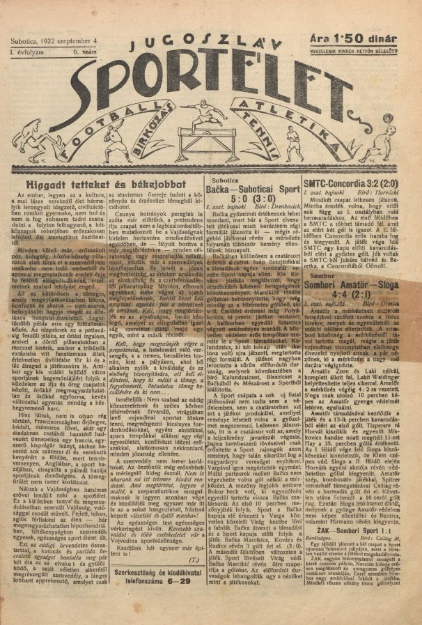 Jugoszláv sportélet, 1. évf. 1922. szeptember 4. 6. sz.