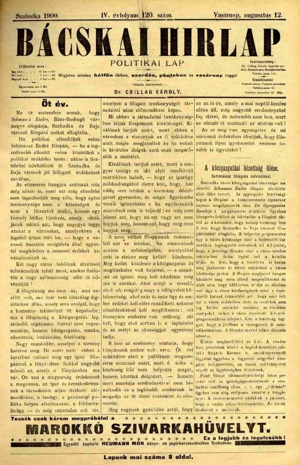 Bácskai Hirlap, 4. évf. 1900. augusztus 12. 120. sz.