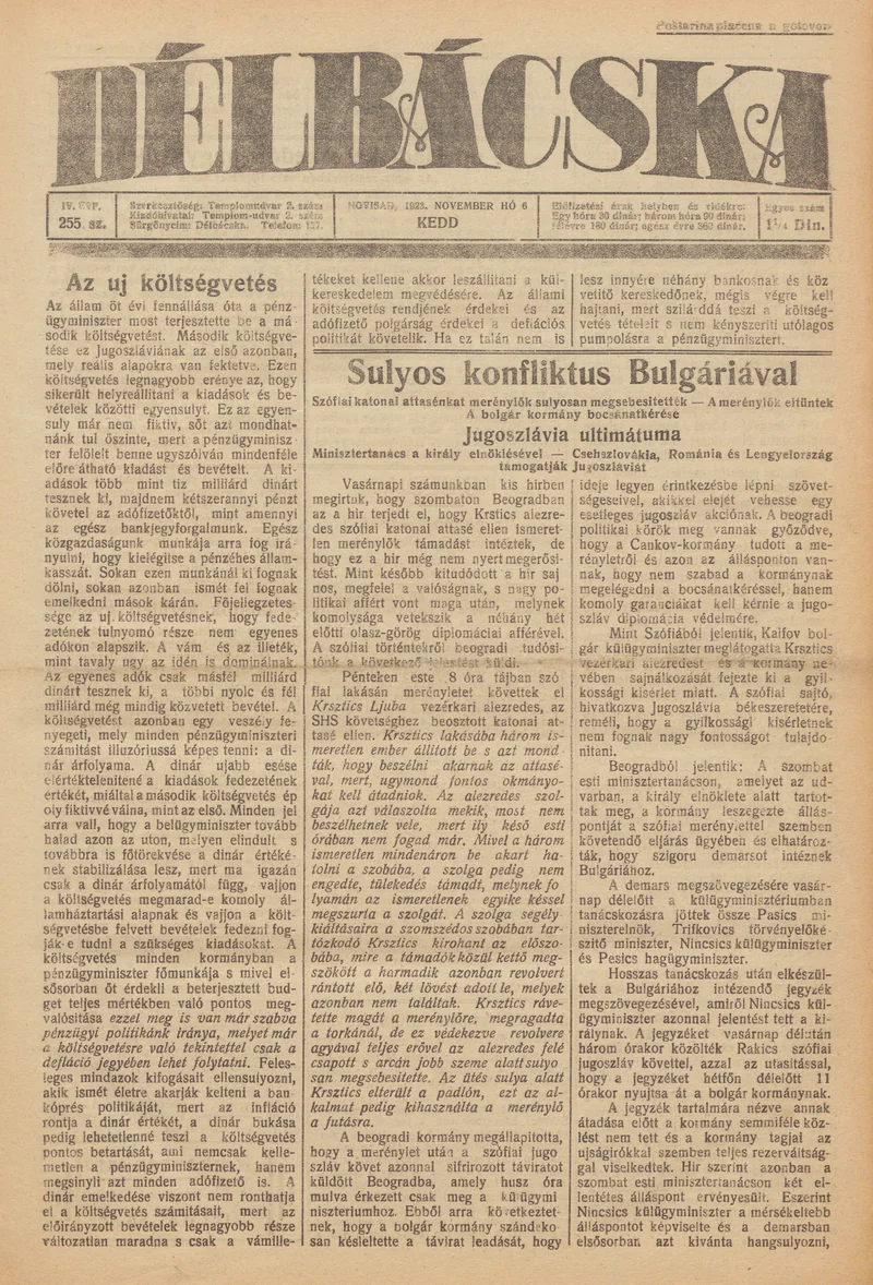 Délbácska, 4. évf. 1923. november 3. 253. sz.