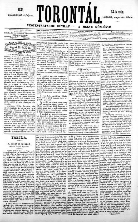 Torontál, 12. évf. 1883. augusztus 23. 34. sz.