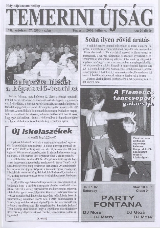 Temerini Újság, 8. évf. 2002. július 4. 27. sz.