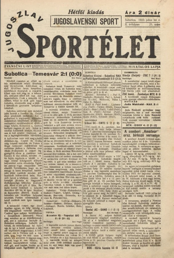 Jugoszláv sportélet, 2. évf. 1923. július 2. 25. sz.