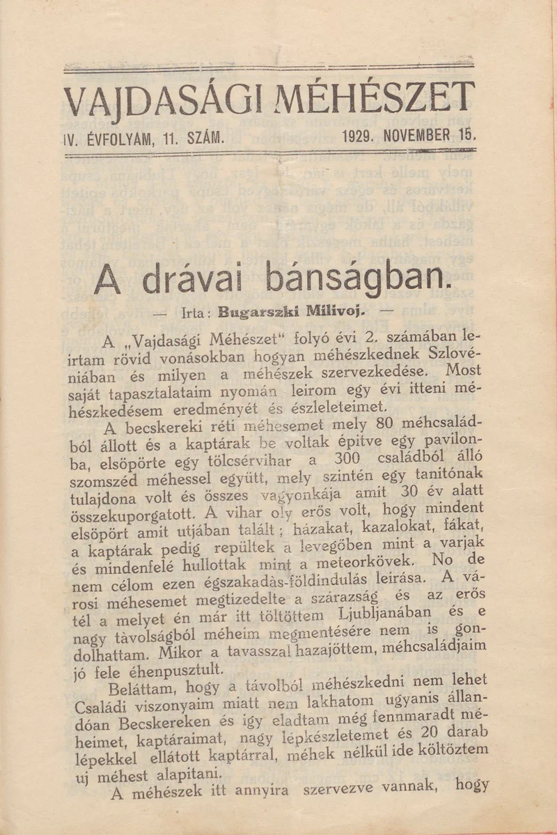 Vajdasági méhészet, 4. évf. 1929. november 15. 11. sz.