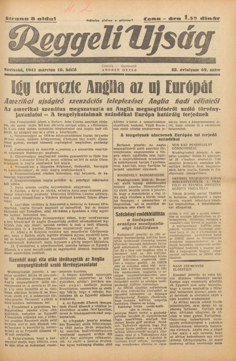 Reggeli Újság, 22. évf. 1941. március 10. 69. sz.