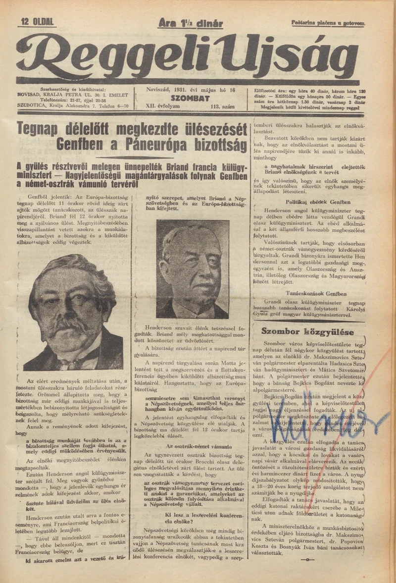 Reggeli Újság, 12. évf. 1931. május 16. 113. sz.