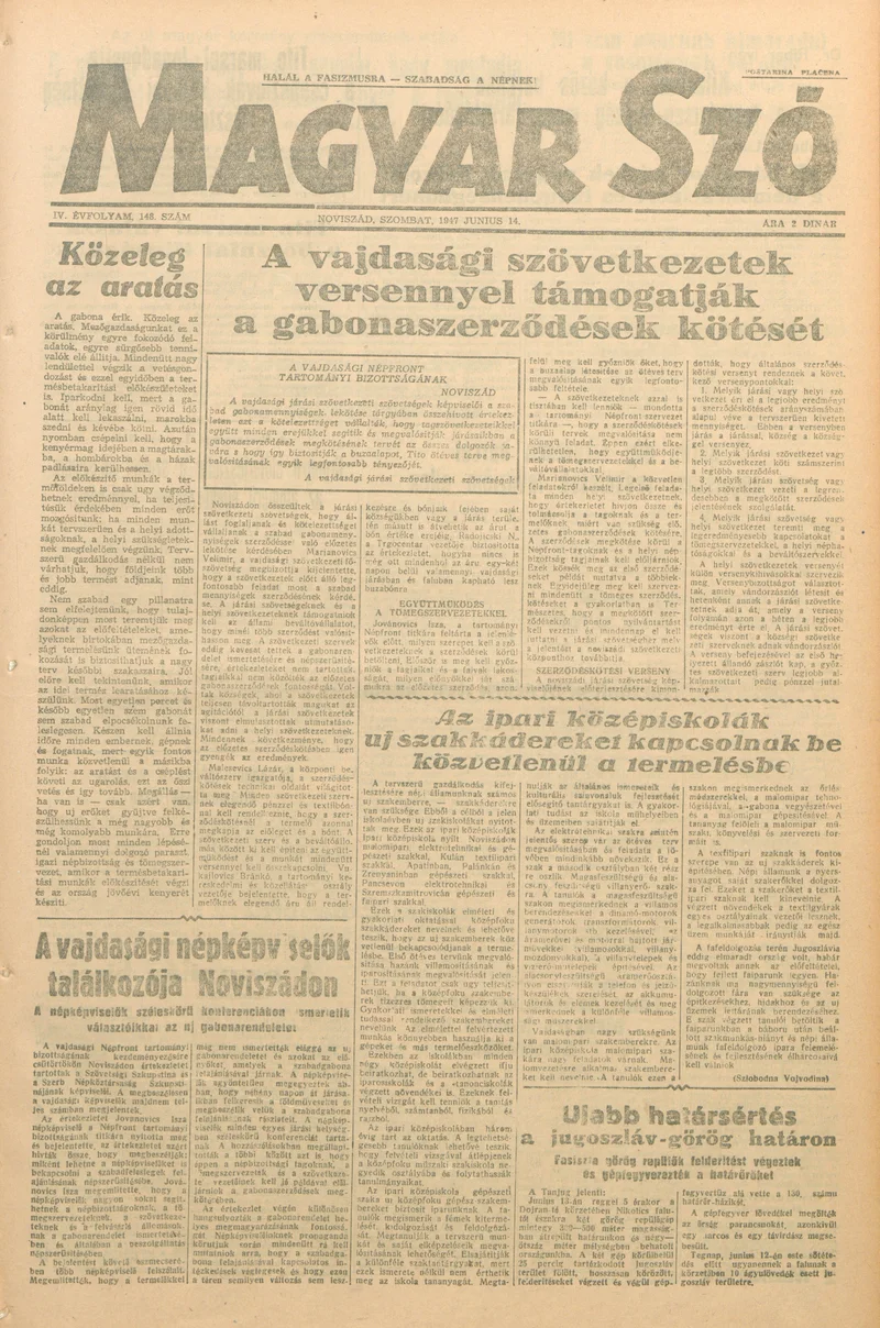 Magyar Szó, 4. évf. 1947. június 14. 148. sz. 1–6. oldal