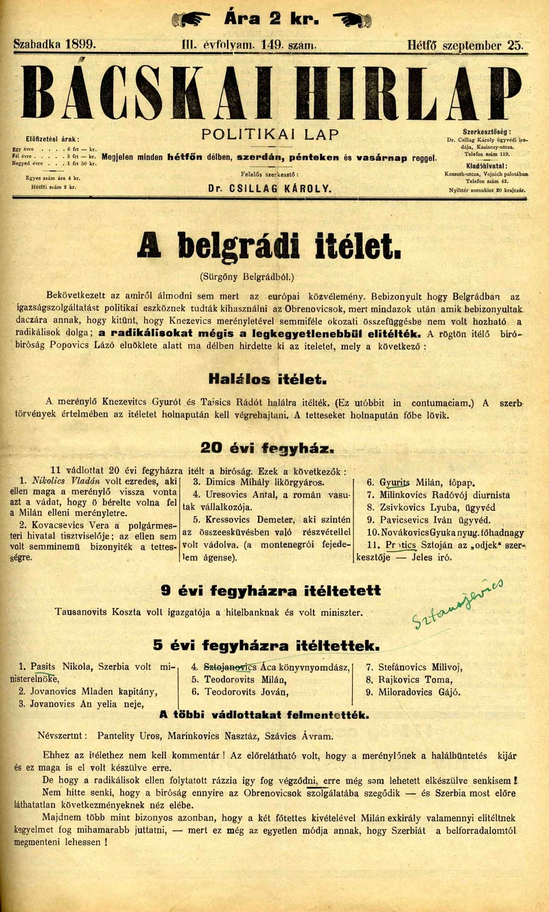 Bácskai Hirlap, 3. évf. 1899. szeptember 25. 149. sz.