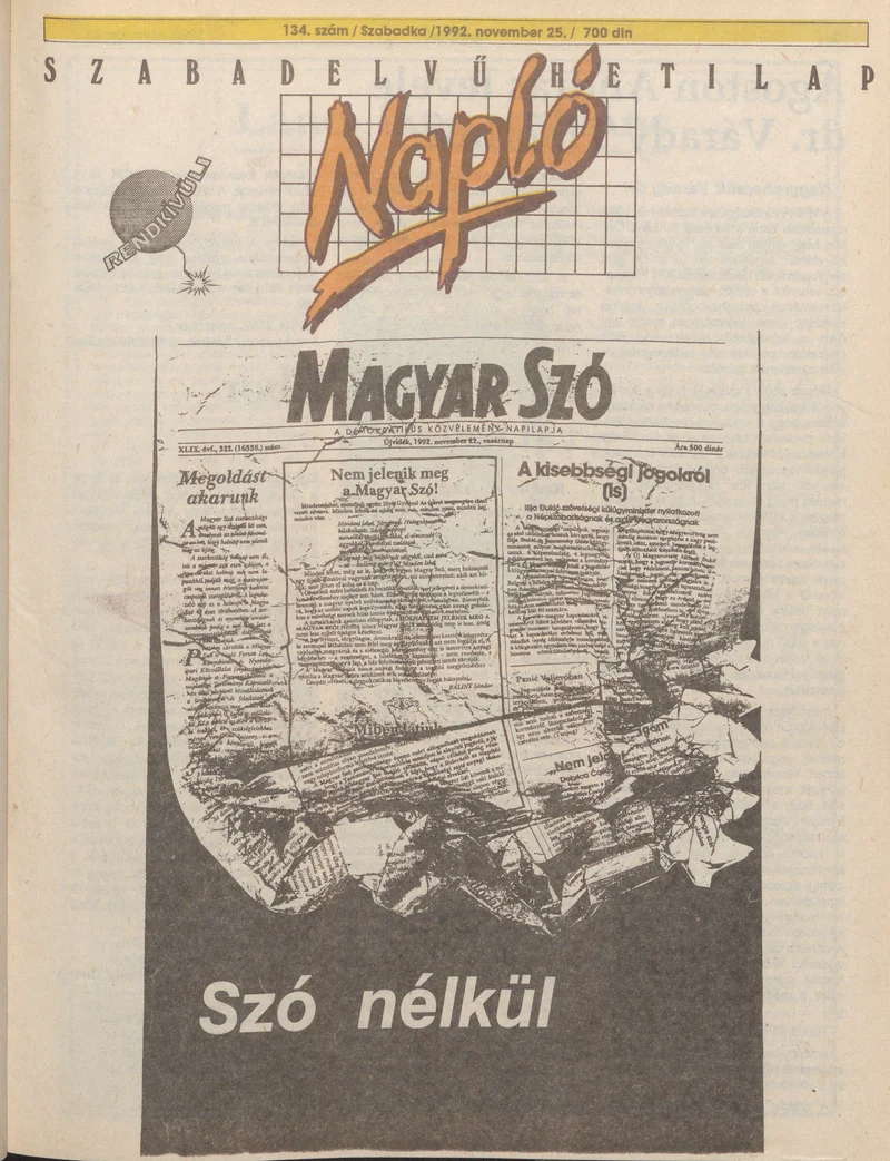 Napló - Szabadelvű hetilap, 3. évf. 1992. november 25. 134. sz.