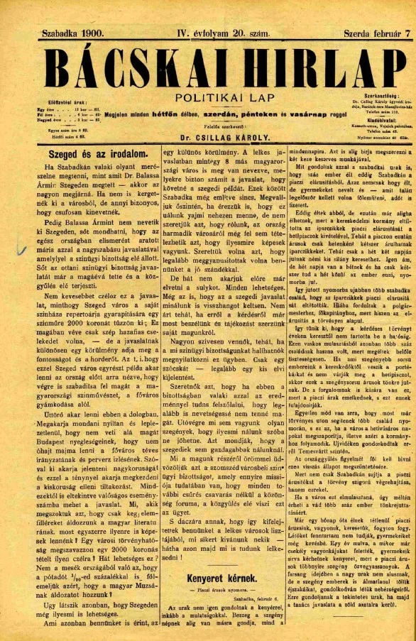 Bácskai Hirlap, 4. évf. 1900. február 7. 20. sz.