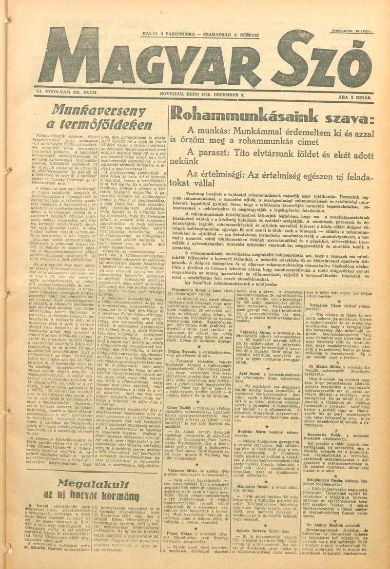 Magyar Szó, 3. évf. 1946. december 3. 288. sz. 1–6. oldal