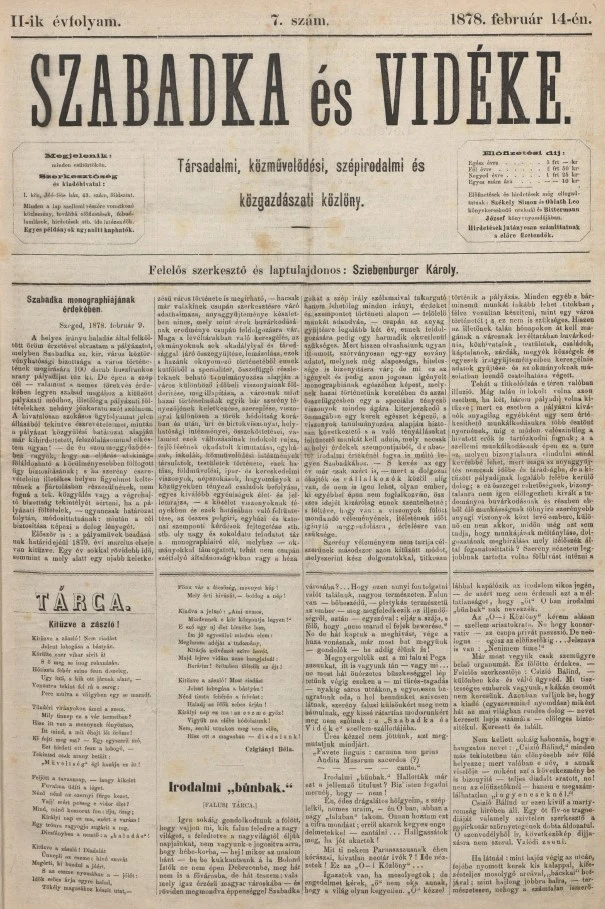Szabadka és vidéke, 2. évf. 1878. február 14. 7. sz.