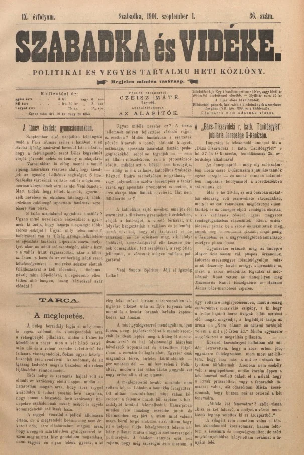 Szabadka és vidéke II, 9. évf. 1901. szeptember 1. 36. sz.