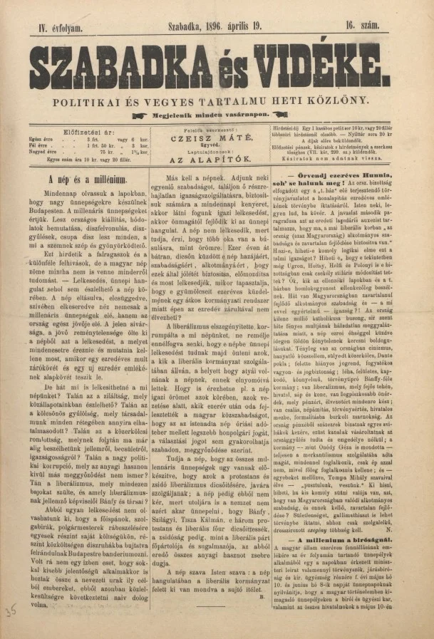 Szabadka és vidéke II, 4. évf. 1896. április 19. 16. sz.