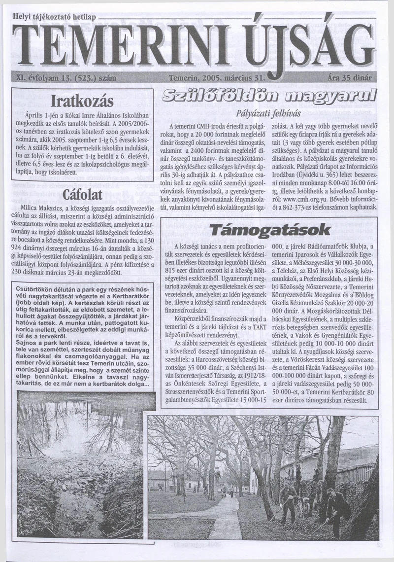 Temerini Újság, 11. évf. 2005. március 31. 13. sz.