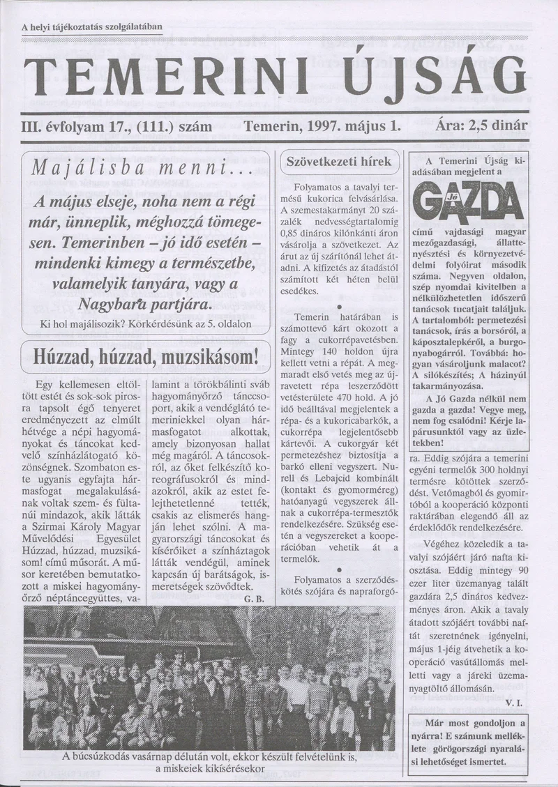 Temerini Újság, 3. évf. 1997. május 1. 17. sz.