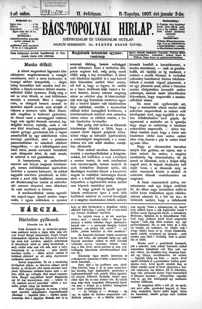 Bács-Topolyai Hirlap, 2. évf. 1897. január 3. 1. sz.