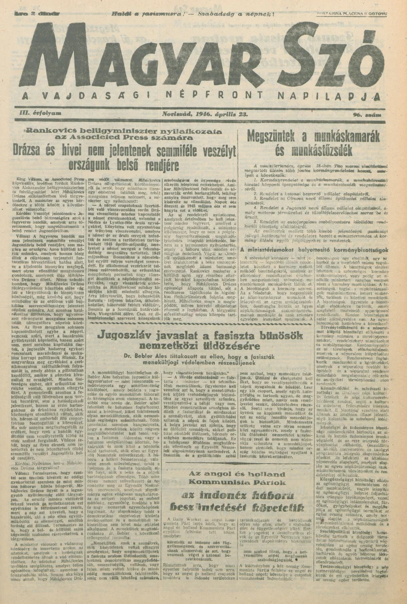 Magyar Szó, 3. évf. 1946. április 23. 96. sz. 1–6. oldal