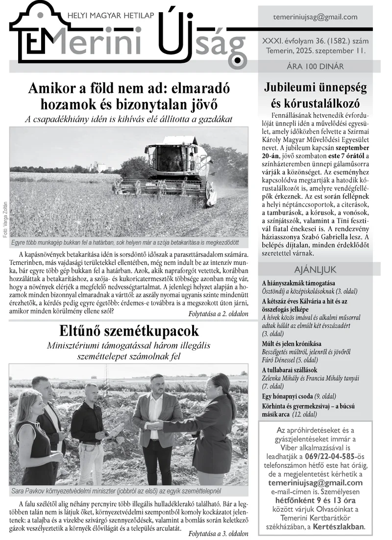 Temerini Újság, 31. évf. 2025. szeptember 11. 36. sz.