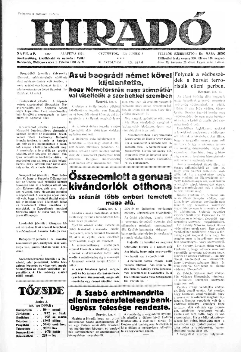 Híradó, 59. évf. 1930. június 5. 129. sz.