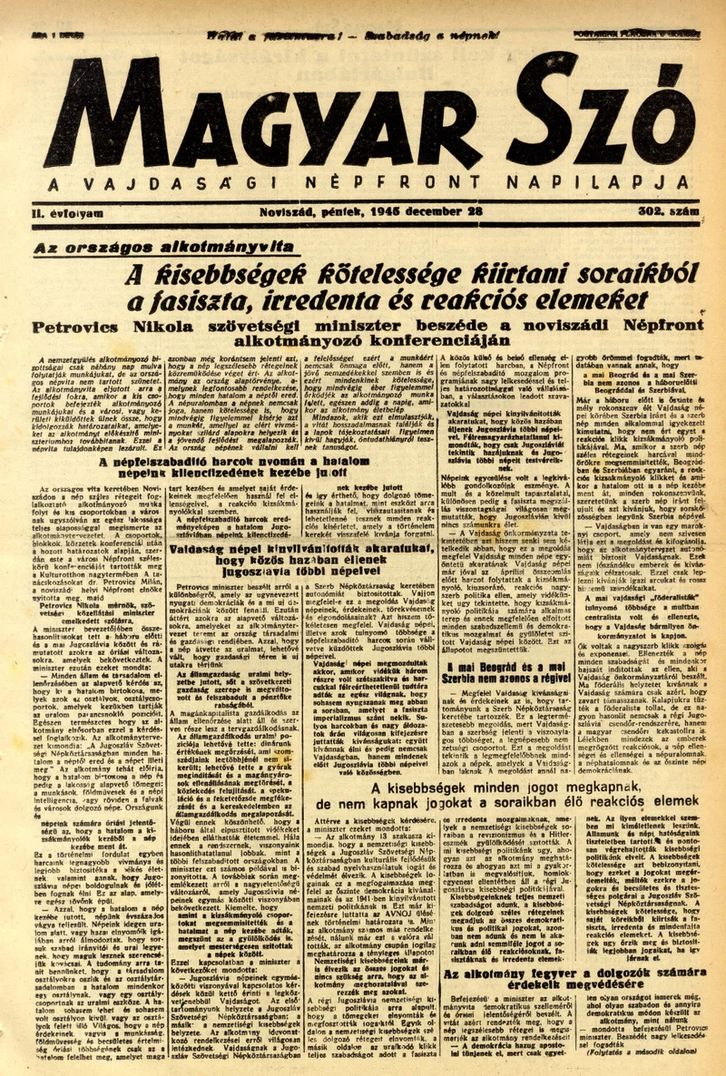 Magyar Szó, 2. évf. 1945. december 28. 302. sz. 1–4. oldal