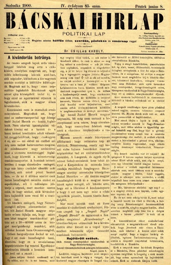 Bácskai Hirlap, 4. évf. 1900. június 8. 85. sz.